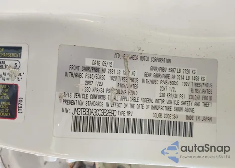 2012 Mazda Cx-9 Grand Touring из США, поврежденный, VIN JM3TB3DA3C0362590